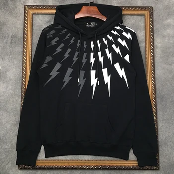 Bărbați 100% Bumbac Hoodies Cu alb și Negru fulger împletit Imprimare Tricou Barbati Sweaterwear DD|41935D538