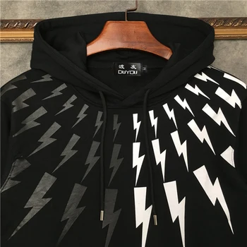 Bărbați 100% Bumbac Hoodies Cu alb și Negru fulger împletit Imprimare Tricou Barbati Sweaterwear DD|41935D538 Imagine 2