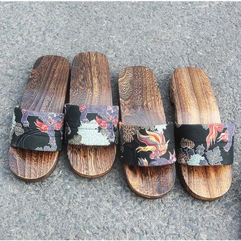 Bărbați Vara din Lemn, Papuci de casă Stil Japonez Toc mic Saboți Anti-Alunecare Papuci de Plaja Casual, Sandale de Vară Cosplay Pantofi Imagine 2