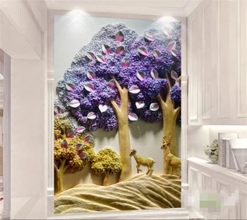 Camera de zi Hol de Intrare 3D Tapet Reliefuri Violet copac Elan Intrarea Perete de Fundal 3d tapet papier peint beibehang Imagine 2
