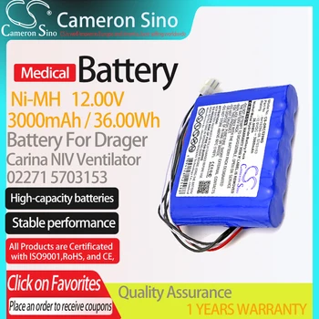 CameronSino Baterie pentru Drager Carina NIV Ventilator se potriveste 02271 5703153 OM11759 Medicale Înlocuire baterie de 3000mAh/36.00 Wh Albastru