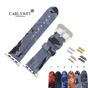 CARLYWET 38 40 42 44mm Camuflaj Gri rezistent la apa Neagră Cauciuc Siliconic Înlocuire Trupa Încheietura Ceas Curea Pentru Iwatch Serie 4/3/2/1