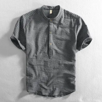 Casual cu Dungi Verticale Henley Shirt Pentru Barbati din Bumbac Tricouri Maneca Scurta Bluza 2022 Vara de sex Masculin în Plus Marimea 5XL Imagine 2