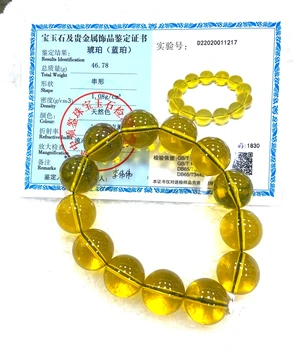 Certificat de 16mm Naturale Galben Mexican Amber Ceara de albine Brățară Imagine 2