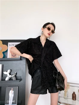 CHEERART Pene Sclipici Negru cu Maneci Scurte Supradimensionat Tricou Pentru Femei 2022 Vara de Top de Mare de Moda coreeană de Moda Streetwear Imagine 2