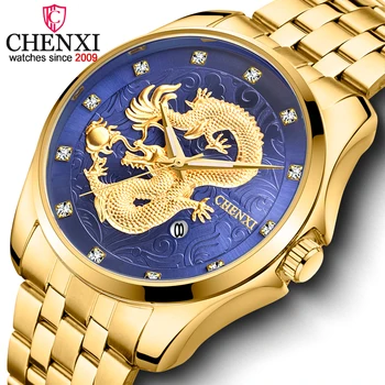 CHENXI Mens Top Brand de Lux, Ceasuri de mana Barbati de Aur Cuarț Ceas din Oțel Complet Analog de sex Masculin Ceasuri de Moda Om Impermeabil Ceas Imagine 2