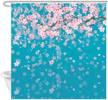 Cherry Blossom Perdea de Duș Sakura Ramură de Primăvară care se Încadrează Petale de Poliester Tesatura de Baie, Perdele de Baie Set cu Cârlige
