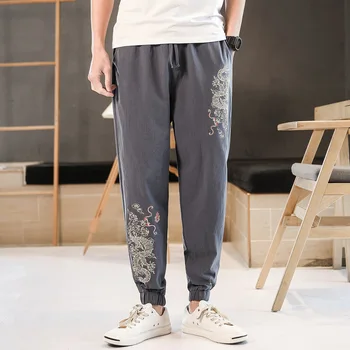 Chineză Stil Retro Brodate Bărbați Pantaloni Harem Kung Fu Fundul Japonez Harajuku Chiloți De Sport Casual Pantaloni Largi Picior Streetwear Imagine 2