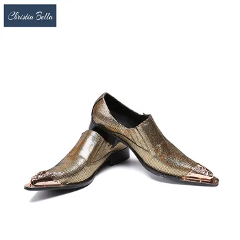 Christia Bella Lux de Moda pentru Bărbați de Brand Designer de Nunta Pantofi de Afaceri a Subliniat Toe Formale Pantofi de Aur Stralucitor Pantofi Plus Dimensiune