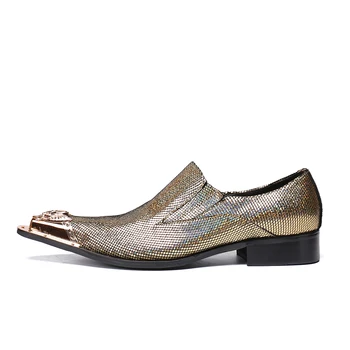 Christia Bella Lux de Moda pentru Bărbați de Brand Designer de Nunta Pantofi de Afaceri a Subliniat Toe Formale Pantofi de Aur Stralucitor Pantofi Plus Dimensiune Imagine 2