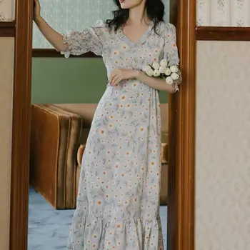 Ciufulit Imprimare Florale Rochie Lunga pentru Femei de Vară O-linie Moda coreeană Puff Maneca Vestidos De Mujer Casual Elegant Petrecere Lenjerie Maxi