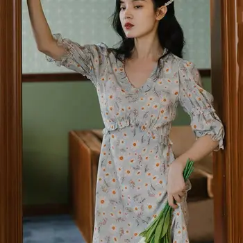 Ciufulit Imprimare Florale Rochie Lunga pentru Femei de Vară O-linie Moda coreeană Puff Maneca Vestidos De Mujer Casual Elegant Petrecere Lenjerie Maxi Imagine 2