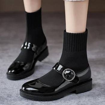 Cizme scurte pentru Femei 2021 Toamna și Iarna Cizme Noi Stil Britanic Elastic Șosete Cizme Subtiri Cizme Mediu Cizme de Mari Dimensiuni Pantofi