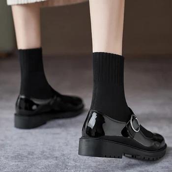 Cizme scurte pentru Femei 2021 Toamna și Iarna Cizme Noi Stil Britanic Elastic Șosete Cizme Subtiri Cizme Mediu Cizme de Mari Dimensiuni Pantofi Imagine 2