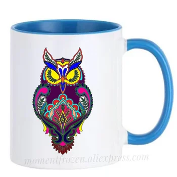 Colorat Mandala Bufnita Cani De Ceai Lapte Cafea Mugen Ceramice De Călătorie Cupa Drinkware Teaware Tacamuri Coffeeware Acasă Decal Prieten Cadou Imagine 2