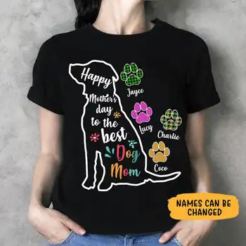 Cotton Graphic T Shirt de Imprimare Fericit Ziua Mamei La cel Mai bun Câine de Mama, de Culoare inchisa Personalizat T-shirt, Cadouri Personalizate pentru Iubitorii de caini