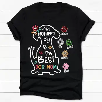 Cotton Graphic T Shirt de Imprimare Fericit Ziua Mamei La cel Mai bun Câine de Mama, de Culoare inchisa Personalizat T-shirt, Cadouri Personalizate pentru Iubitorii de caini Imagine 2