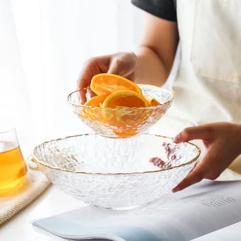Creative aur rim castron salata ciocan de sticlă transparent castron acasă stil European supa articole de masă