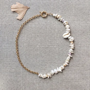 Creative design punk rotund lanț colier handmade neregulate perla cusaturi asimetrice cravată femei accesorii fermecătoare 2020