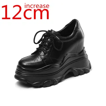 Creșterea înălțime Pantofi pentru Femei 12cm Super-Pantofi cu Toc de Primăvară/Toamnă Platforma din Piele cu Talpă Groasă Invizibil Crescut Pantofi Imagine 2