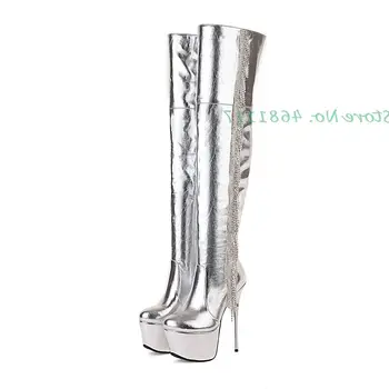 Cristal Franjuri Metalice Cizme cu Platforma si cu Toc Subtire Super Toc Subțire de Mare Pantofi Rotund-Deget de la picior Solid Sexy Femei de Toate-meci Pantofi Imagine 2