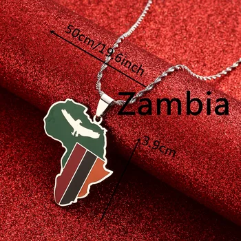 Culoare Argintie Din Otel Inoxidabil Email Africa & Zambia Harta Pavilion Pandantive Coliere Din Africa De Moda Trendy Gât Lanțuri De Bijuterii Cadouri Imagine 2