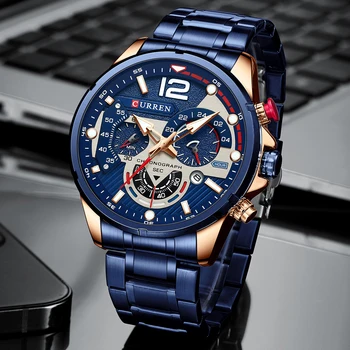 CURREN Brand de Lux Ceasuri Sport Ceasuri de mana de Om Luminos Cuarț Ceasuri Casual Cronograf din Oțel Inoxidabil Ceas Masculin Imagine 2