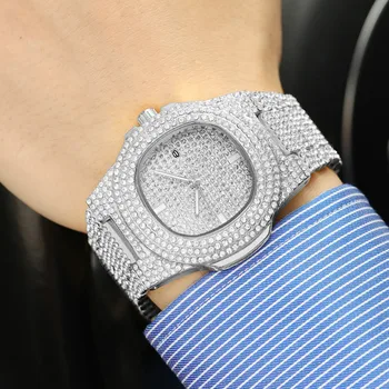De Argint de lux Barbati Ceas Rochie Femei Cuarț Ceas de mână Diamant Data Ceasul de Afaceri din Oțel Inoxidabil Mens Ceasuri reloj mujer