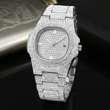 De Argint de lux Barbati Ceas Rochie Femei Cuarț Ceas de mână Diamant Data Ceasul de Afaceri din Oțel Inoxidabil Mens Ceasuri reloj mujer Imagine 2