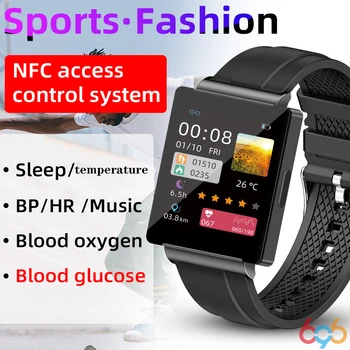De Glucoza din sange de Oxigen Ceas Inteligent NFC de Control al Accesului Muzica Bărbați Femei Sport Fitness Rata de Inima Temperatura Corpului Smartwatch