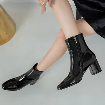 De Iarnă de 2022 de Lux pentru Femei Cizme Glezna PU Vest a Subliniat Toe Designer de Moda Petrecere Alb-Negru Pantofi Platforma Botines De Mujer