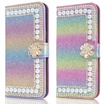 De lux Bling Diamant Pearl Floare Portofel Flip Glitter din Piele Acoperi Caz Pentru iPhone 12 MIni 11 Pro XS Max XR X 8 7 6 6S Plus SE