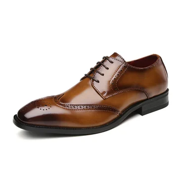 De mana Barbati Wingtip Oxford Pantofi de Piele de Vițel Autentic Bocanc Pantofi Rochie Clasic de Afaceri Formal Shoes pentru Barbat