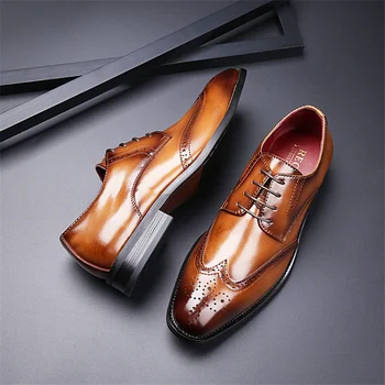 De mana Barbati Wingtip Oxford Pantofi de Piele de Vițel Autentic Bocanc Pantofi Rochie Clasic de Afaceri Formal Shoes pentru Barbat Imagine 2