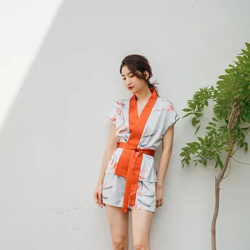 De Vară 2020 Vascoza Pijamale pentru Femei Matase Stil Chinezesc cu Mânecă Scurtă de Imprimare Pijamale V-Gât Satin Haine Sexy 2 Piese Imagine 2
