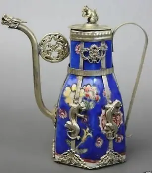 Decor meserii de artă Miao Argint Oriental Epocă Manopera Dragon de Porțelan Ceainic Tibet Miao Antic Vechi de Argint Imagine 2