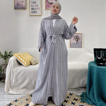 Deschise elegante Rochii Rochie Lunga Femei Pliat Manșetă Deschide Abayas cu Buzunare Musulmana Islam Dubai Turcia Modest HIjab Halat de Vară 2022