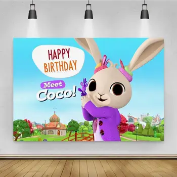 Desene animate Îmbrăcat În Violet Bunny Princess de Fundal Ziua de nastere Fata de Partid Decor Studio de Fotografie 3D Digital Fundal Pânză