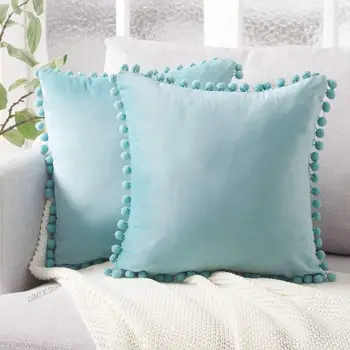 DIMI Set Canapea Dormitor Perna Albastru Roz Perna de Catifea Cushioncover pillowslip cu Minge Moale Perna Decorative Decor Acasă