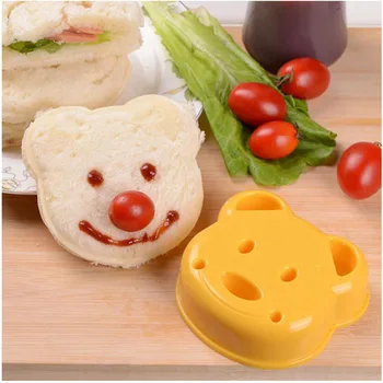 DIY Galben Urs Drăguț Design în Formă de Sandviș cu pâine Prăjită Pâine Biscuiți Relief Face Cutter Mucegai cu Cutie de Decorare Bucătărie Instrument