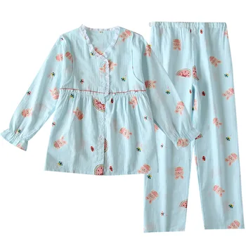 Doamnelor 100% Bumbac Tifon Pijama cu Maneca Lunga Postpartum Nursing Îmbrăcăminte Desene animate Respirabil Maternitate Purta 2 Pj Seturi pentru Femei