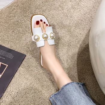 Doamnelor Perla Confortabil Exterior Uzură de Moda Elegant Pantofi Plat Papuci de casă coreeană Toc mic Casual Plaja Femei Flip Flops 2022