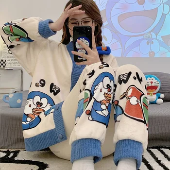 Doraemon Disney Iubi Snario Melodie Cinnamoroll Puli Desene Animate Flanel Îngroșat Femei Barbati Cardigan Pijamale Pijamale Seturi
