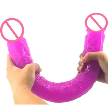 Două capete Penis vibrator Anal Sex Femei Jucării Mari Anal Plug Vibrator Mare de sex Feminin Masturbare Lesbiene Masaj Stick de Jucărie pentru Adulți  Imagine 2