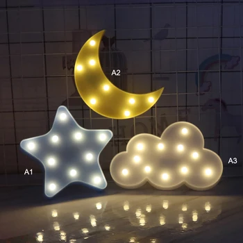 Drăguț LED Lumina de Noapte Stele, Luna, Nor Lampă de Perete Desktop Ornamente Lampa de Noapte pentru Copii de Crăciun de Decorare Dormitor Imagine 2