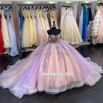 Elegant vestidos de 15 anos Rochii Quinceanera 2022 Aplicatiile Florale de Pe Ther Umăr Dulce 16 robe de soirée Curtea de Tren
