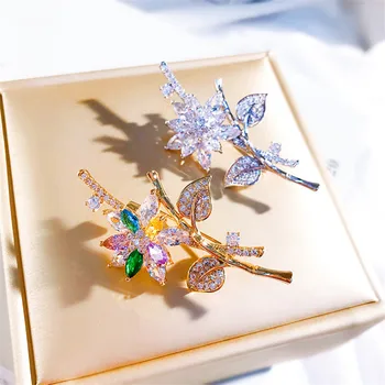 Elegante Stras Zircon Floare Broșă de Cristal de Lux Broșe Flori pentru Femei Barbati Petrecere de Crăciun Pin brosa femme bijoux