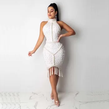 En-gros 2020 Nouă femei rochie Alb-Negru Conservatie fara Spate Sexy celebritate cocktail rochie bandaj Imagine 2