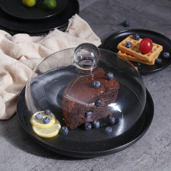 Europene Ceramice 8 Inch Tava de Tort cu Capac de Sticlă Simplu 10 Rotund Negru Pâine de Fructe de Degustare Placa de Acasă Partid Masă de Nuntă Imagine 2