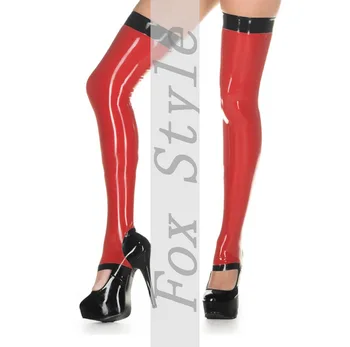 exotice gotic femei de sex feminin manual Latex rosu cu negru tapiterie toc pas-pe-picioarele subțire cekc Timp Ciorapi Coapsă cizme Sosete